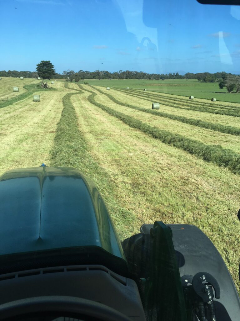 Man standing near silage film wrapped bales.
